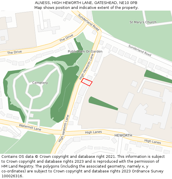 ALNESS, HIGH HEWORTH LANE, GATESHEAD, NE10 0PB: Location map and indicative extent of plot