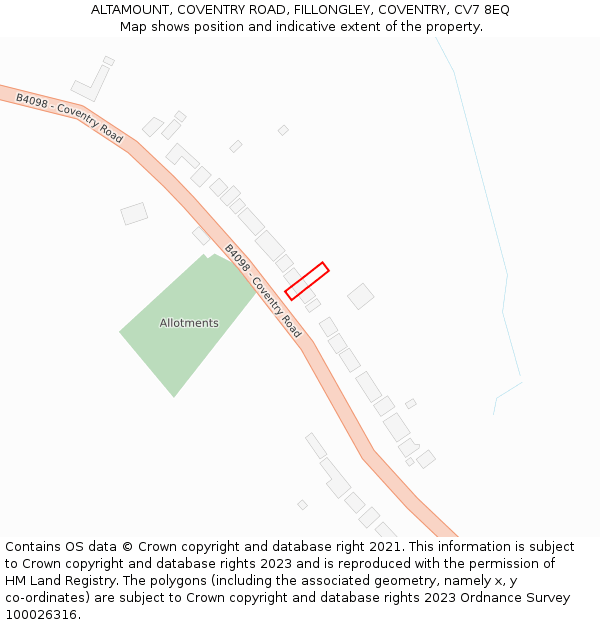 ALTAMOUNT, COVENTRY ROAD, FILLONGLEY, COVENTRY, CV7 8EQ: Location map and indicative extent of plot