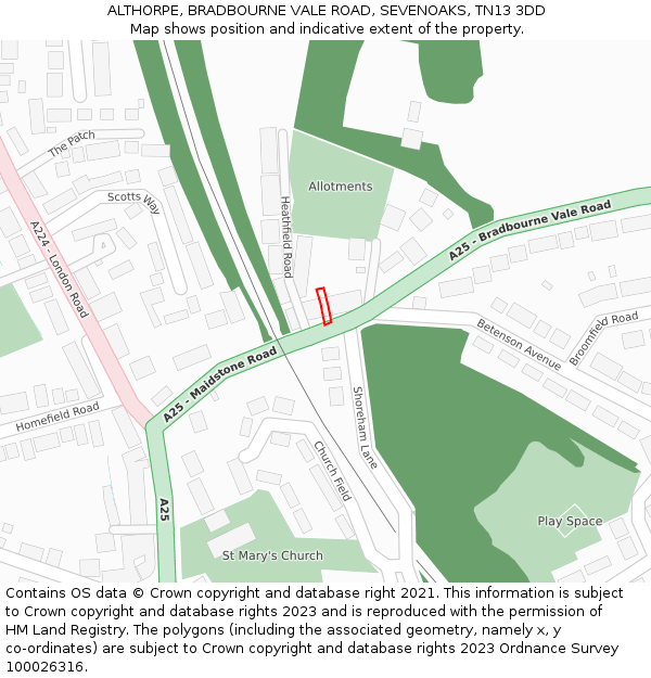 ALTHORPE, BRADBOURNE VALE ROAD, SEVENOAKS, TN13 3DD: Location map and indicative extent of plot