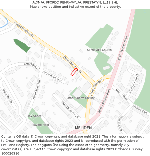 ALYNFA, FFORDD PENRHWYLFA, PRESTATYN, LL19 8HL: Location map and indicative extent of plot