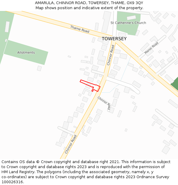 AMARULA, CHINNOR ROAD, TOWERSEY, THAME, OX9 3QY: Location map and indicative extent of plot