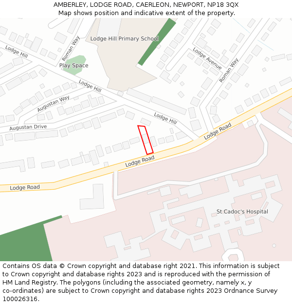 AMBERLEY, LODGE ROAD, CAERLEON, NEWPORT, NP18 3QX: Location map and indicative extent of plot