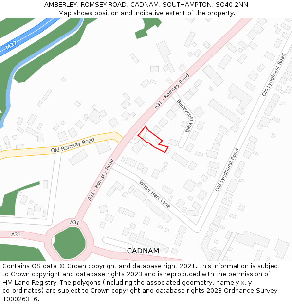 AMBERLEY, ROMSEY ROAD, CADNAM, SOUTHAMPTON, SO40 2NN: Location map and indicative extent of plot