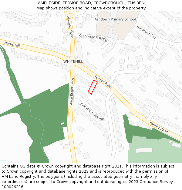 AMBLESIDE, FERMOR ROAD, CROWBOROUGH, TN6 3BN: Location map and indicative extent of plot