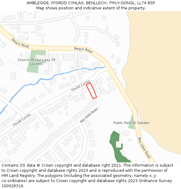 AMBLESIDE, FFORDD CYNLAS, BENLLECH, TYN-Y-GONGL, LL74 8SP: Location map and indicative extent of plot