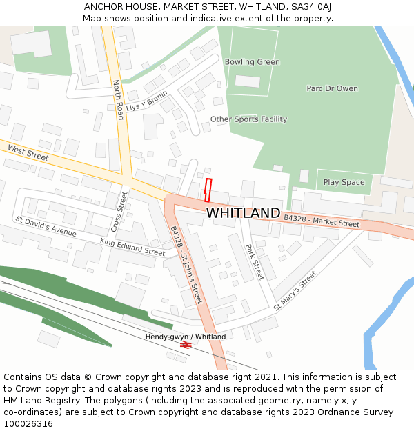 ANCHOR HOUSE, MARKET STREET, WHITLAND, SA34 0AJ: Location map and indicative extent of plot