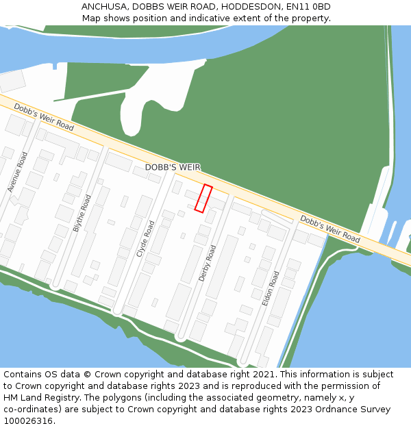 ANCHUSA, DOBBS WEIR ROAD, HODDESDON, EN11 0BD: Location map and indicative extent of plot