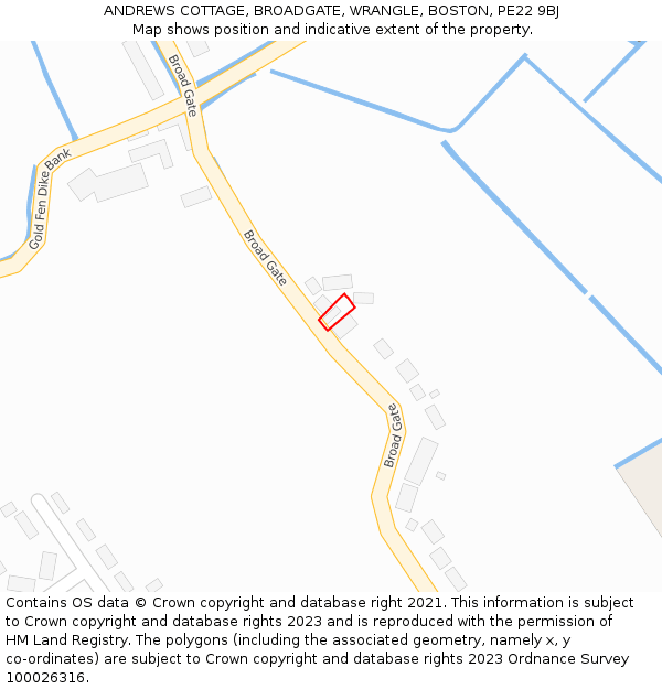 ANDREWS COTTAGE, BROADGATE, WRANGLE, BOSTON, PE22 9BJ: Location map and indicative extent of plot