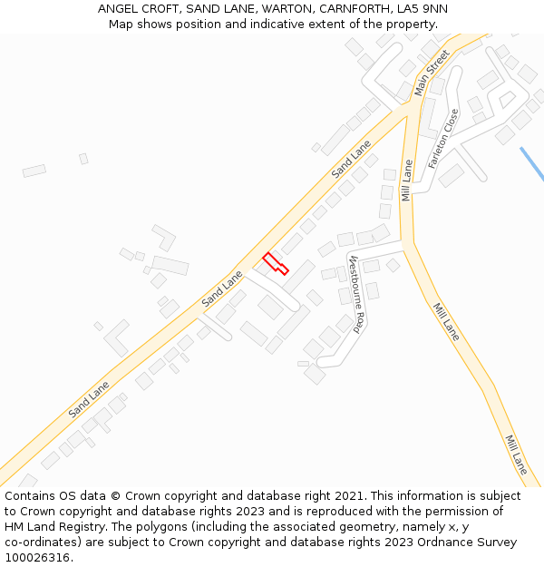 ANGEL CROFT, SAND LANE, WARTON, CARNFORTH, LA5 9NN: Location map and indicative extent of plot