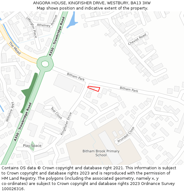 ANGORA HOUSE, KINGFISHER DRIVE, WESTBURY, BA13 3XW: Location map and indicative extent of plot