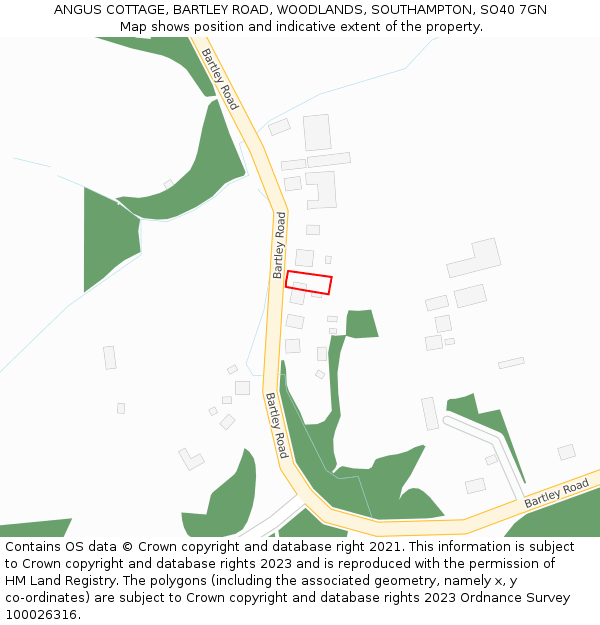 ANGUS COTTAGE, BARTLEY ROAD, WOODLANDS, SOUTHAMPTON, SO40 7GN: Location map and indicative extent of plot