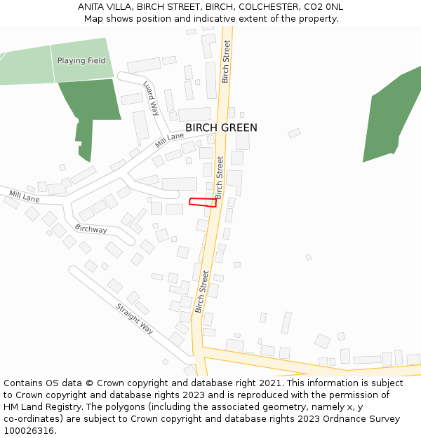 ANITA VILLA, BIRCH STREET, BIRCH, COLCHESTER, CO2 0NL: Location map and indicative extent of plot