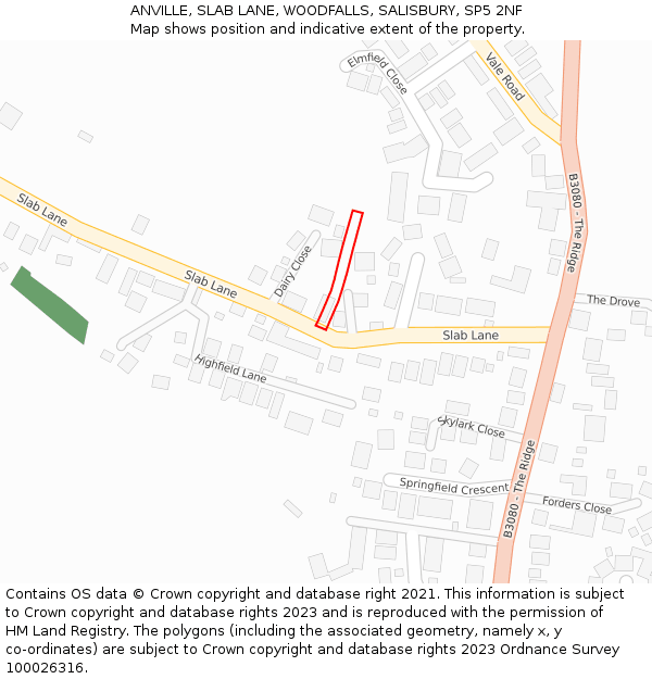 ANVILLE, SLAB LANE, WOODFALLS, SALISBURY, SP5 2NF: Location map and indicative extent of plot