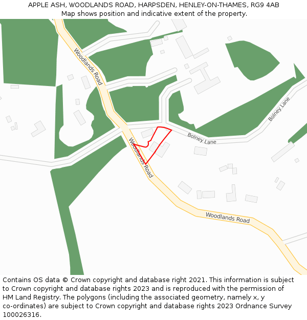 APPLE ASH, WOODLANDS ROAD, HARPSDEN, HENLEY-ON-THAMES, RG9 4AB: Location map and indicative extent of plot