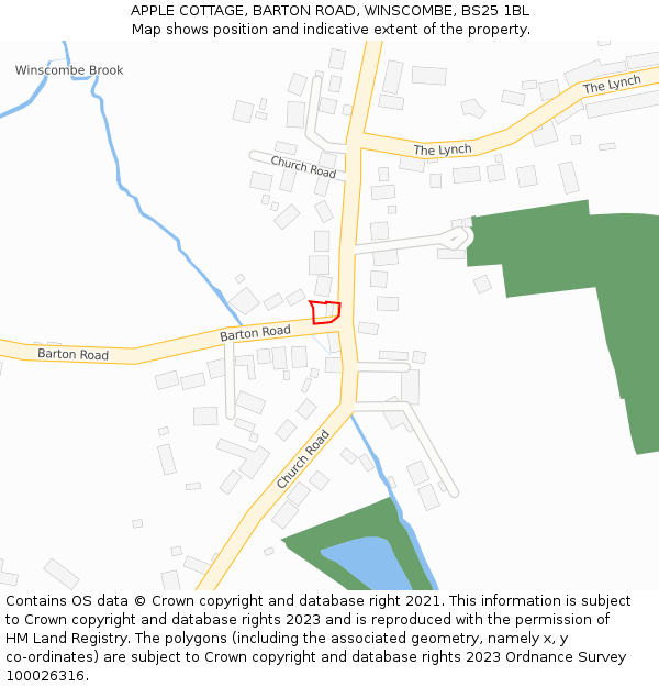 APPLE COTTAGE, BARTON ROAD, WINSCOMBE, BS25 1BL: Location map and indicative extent of plot