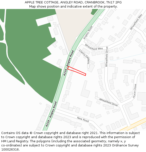 APPLE TREE COTTAGE, ANGLEY ROAD, CRANBROOK, TN17 2PG: Location map and indicative extent of plot