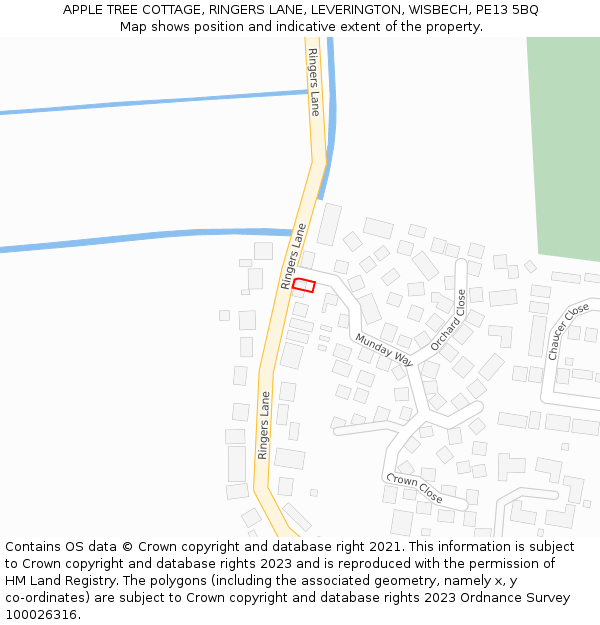 APPLE TREE COTTAGE, RINGERS LANE, LEVERINGTON, WISBECH, PE13 5BQ: Location map and indicative extent of plot