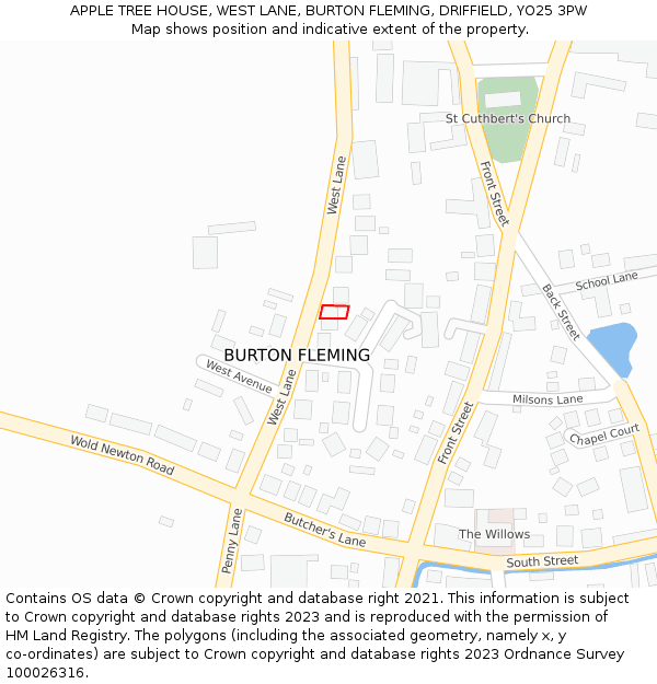 APPLE TREE HOUSE, WEST LANE, BURTON FLEMING, DRIFFIELD, YO25 3PW: Location map and indicative extent of plot