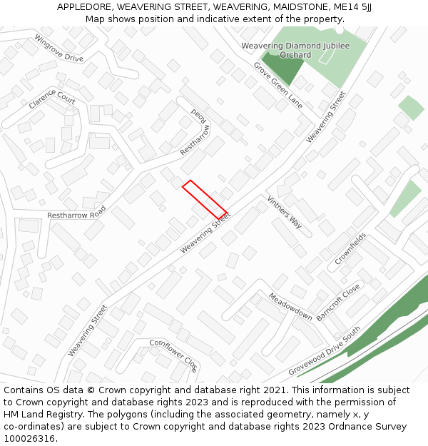 APPLEDORE, WEAVERING STREET, WEAVERING, MAIDSTONE, ME14 5JJ: Location map and indicative extent of plot