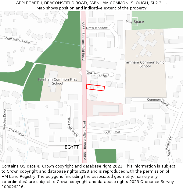 APPLEGARTH, BEACONSFIELD ROAD, FARNHAM COMMON, SLOUGH, SL2 3HU: Location map and indicative extent of plot