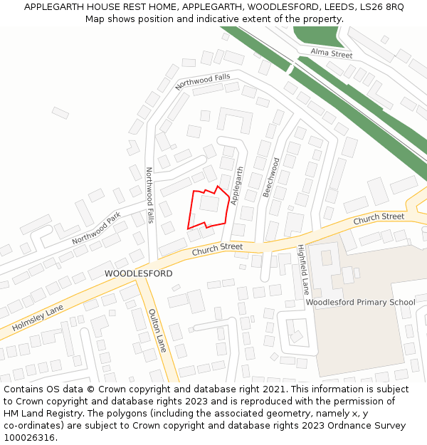 APPLEGARTH HOUSE REST HOME, APPLEGARTH, WOODLESFORD, LEEDS, LS26 8RQ: Location map and indicative extent of plot