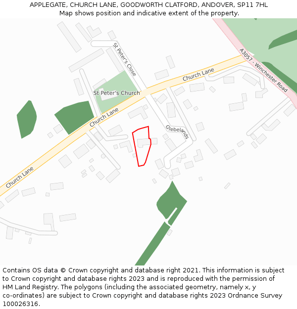 APPLEGATE, CHURCH LANE, GOODWORTH CLATFORD, ANDOVER, SP11 7HL: Location map and indicative extent of plot