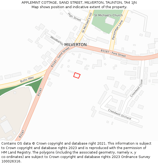 APPLEMINT COTTAGE, SAND STREET, MILVERTON, TAUNTON, TA4 1JN: Location map and indicative extent of plot