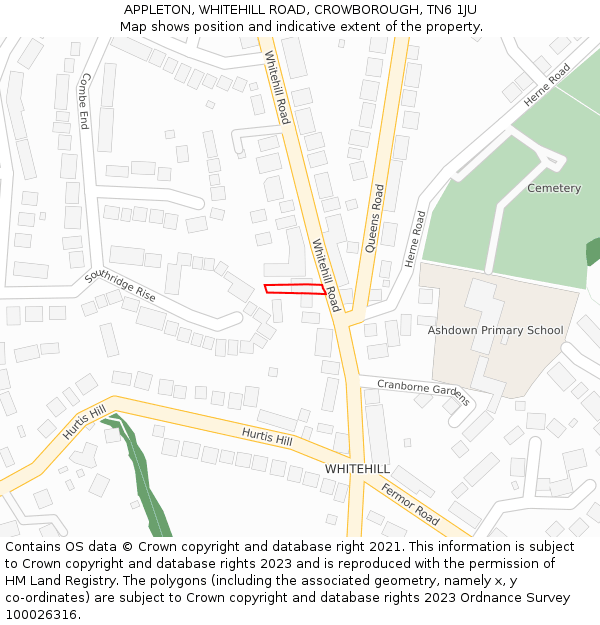 APPLETON, WHITEHILL ROAD, CROWBOROUGH, TN6 1JU: Location map and indicative extent of plot