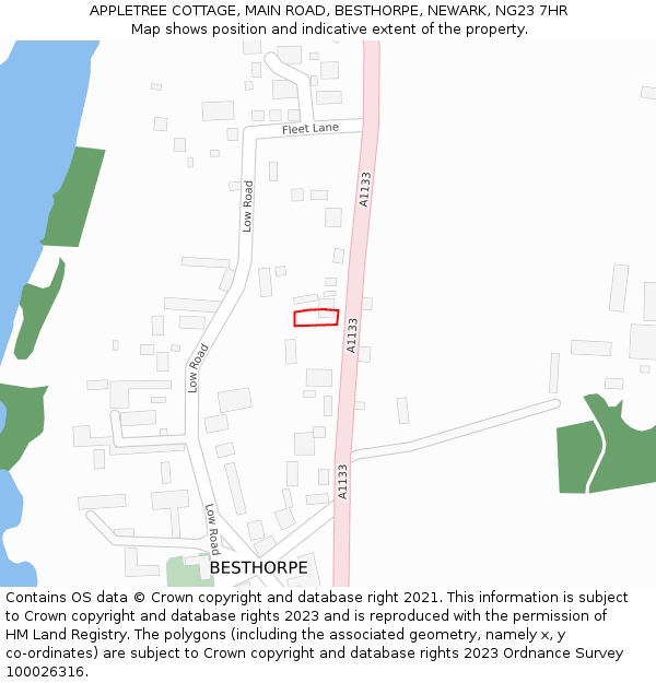 APPLETREE COTTAGE, MAIN ROAD, BESTHORPE, NEWARK, NG23 7HR: Location map and indicative extent of plot