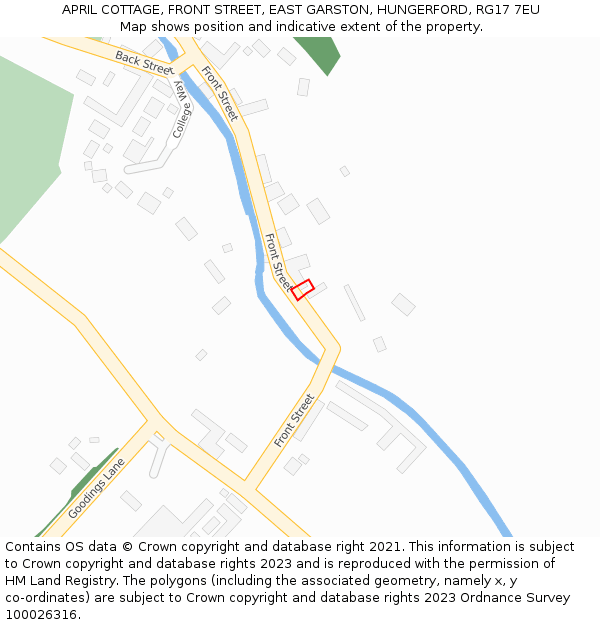 APRIL COTTAGE, FRONT STREET, EAST GARSTON, HUNGERFORD, RG17 7EU: Location map and indicative extent of plot