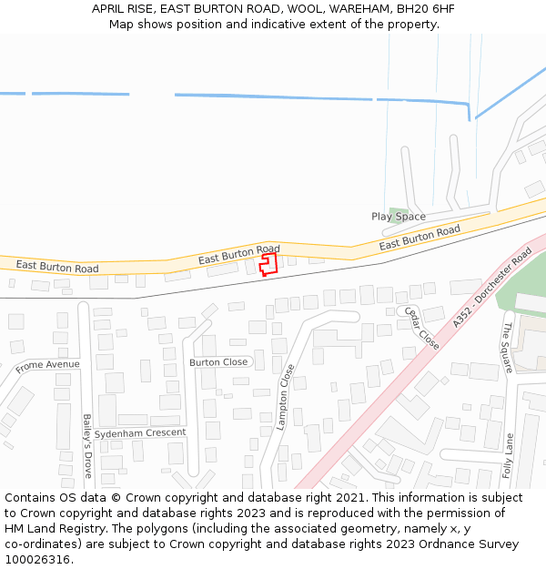 APRIL RISE, EAST BURTON ROAD, WOOL, WAREHAM, BH20 6HF: Location map and indicative extent of plot