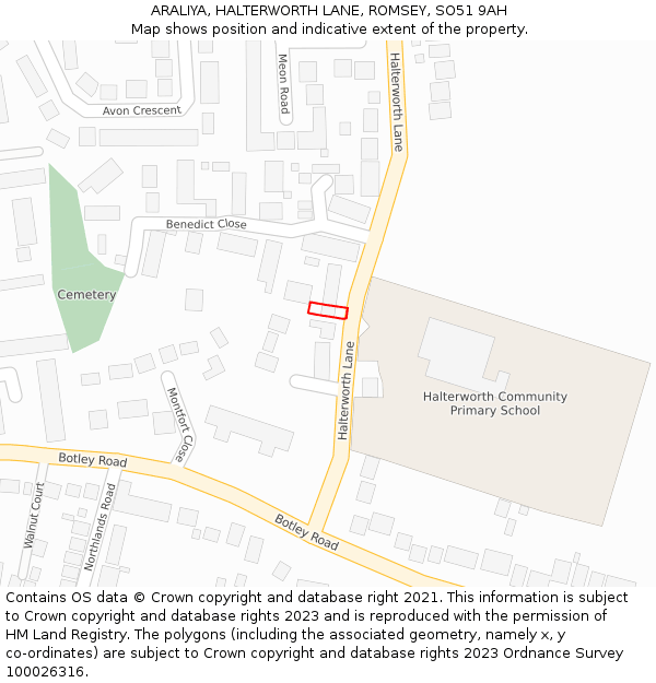 ARALIYA, HALTERWORTH LANE, ROMSEY, SO51 9AH: Location map and indicative extent of plot