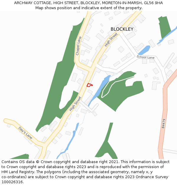 ARCHWAY COTTAGE, HIGH STREET, BLOCKLEY, MORETON-IN-MARSH, GL56 9HA: Location map and indicative extent of plot