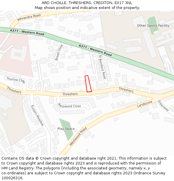 ARD CHOILLE, THRESHERS, CREDITON, EX17 3NL: Location map and indicative extent of plot