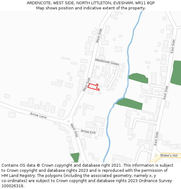 ARDENCOTE, WEST SIDE, NORTH LITTLETON, EVESHAM, WR11 8QP: Location map and indicative extent of plot