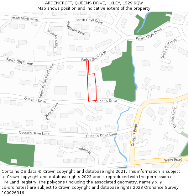 ARDENCROFT, QUEENS DRIVE, ILKLEY, LS29 9QW: Location map and indicative extent of plot