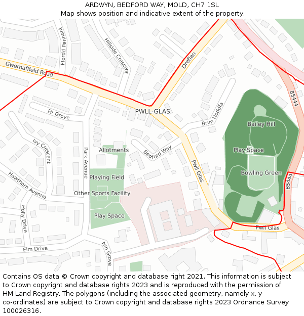 ARDWYN, BEDFORD WAY, MOLD, CH7 1SL: Location map and indicative extent of plot