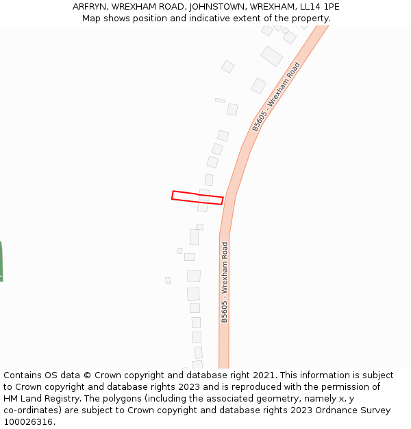 ARFRYN, WREXHAM ROAD, JOHNSTOWN, WREXHAM, LL14 1PE: Location map and indicative extent of plot