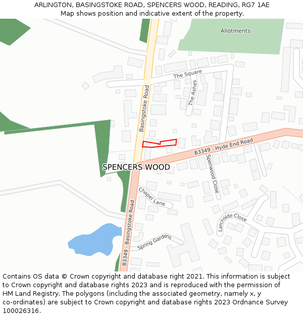 ARLINGTON, BASINGSTOKE ROAD, SPENCERS WOOD, READING, RG7 1AE: Location map and indicative extent of plot