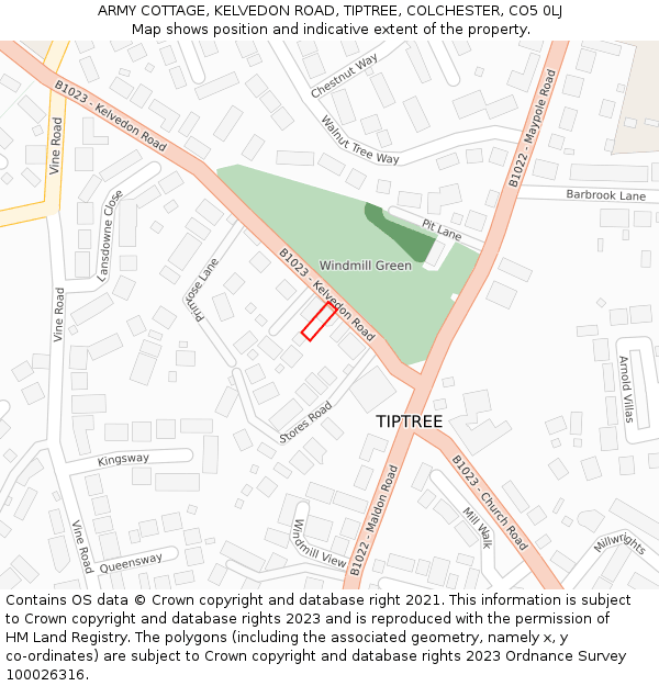 ARMY COTTAGE, KELVEDON ROAD, TIPTREE, COLCHESTER, CO5 0LJ: Location map and indicative extent of plot