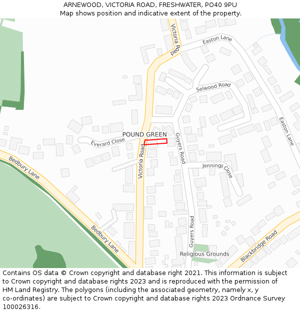 ARNEWOOD, VICTORIA ROAD, FRESHWATER, PO40 9PU: Location map and indicative extent of plot