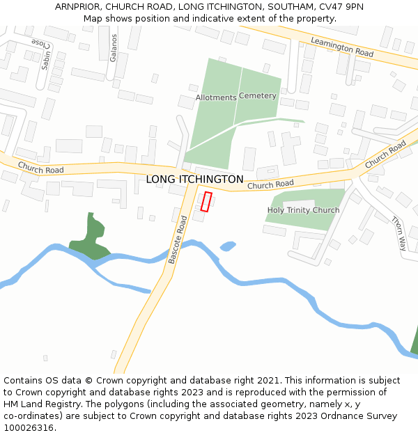 ARNPRIOR, CHURCH ROAD, LONG ITCHINGTON, SOUTHAM, CV47 9PN: Location map and indicative extent of plot