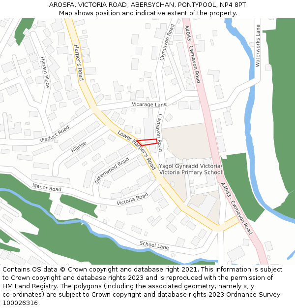 AROSFA, VICTORIA ROAD, ABERSYCHAN, PONTYPOOL, NP4 8PT: Location map and indicative extent of plot