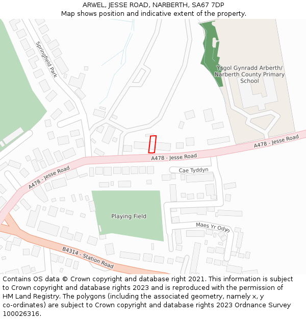 ARWEL, JESSE ROAD, NARBERTH, SA67 7DP: Location map and indicative extent of plot