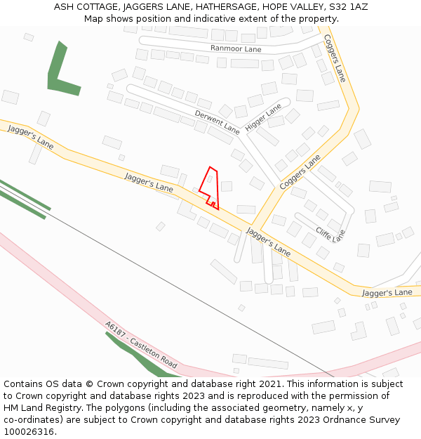 ASH COTTAGE, JAGGERS LANE, HATHERSAGE, HOPE VALLEY, S32 1AZ: Location map and indicative extent of plot