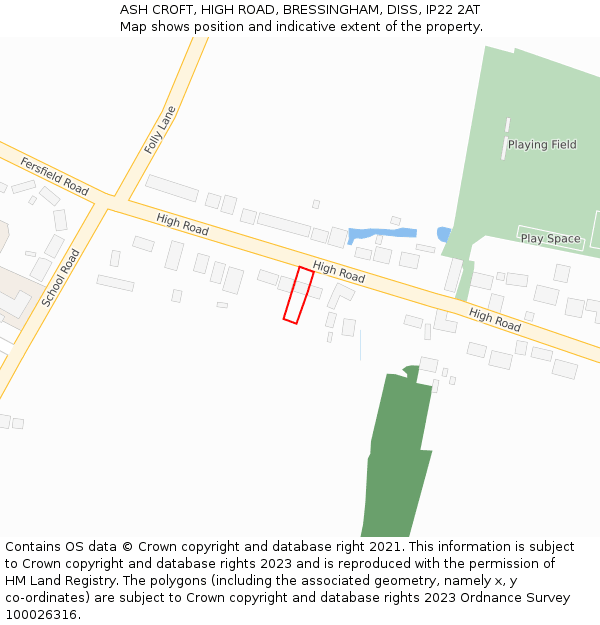 ASH CROFT, HIGH ROAD, BRESSINGHAM, DISS, IP22 2AT: Location map and indicative extent of plot