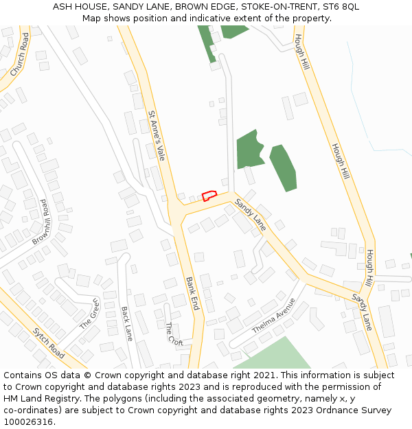 ASH HOUSE, SANDY LANE, BROWN EDGE, STOKE-ON-TRENT, ST6 8QL: Location map and indicative extent of plot