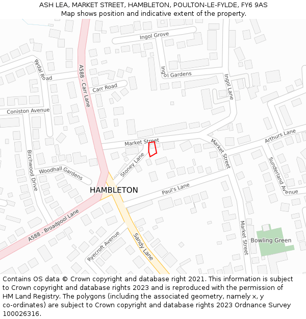 ASH LEA, MARKET STREET, HAMBLETON, POULTON-LE-FYLDE, FY6 9AS: Location map and indicative extent of plot
