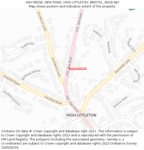 ASH RIDGE, NEW ROAD, HIGH LITTLETON, BRISTOL, BS39 6JH: Location map and indicative extent of plot