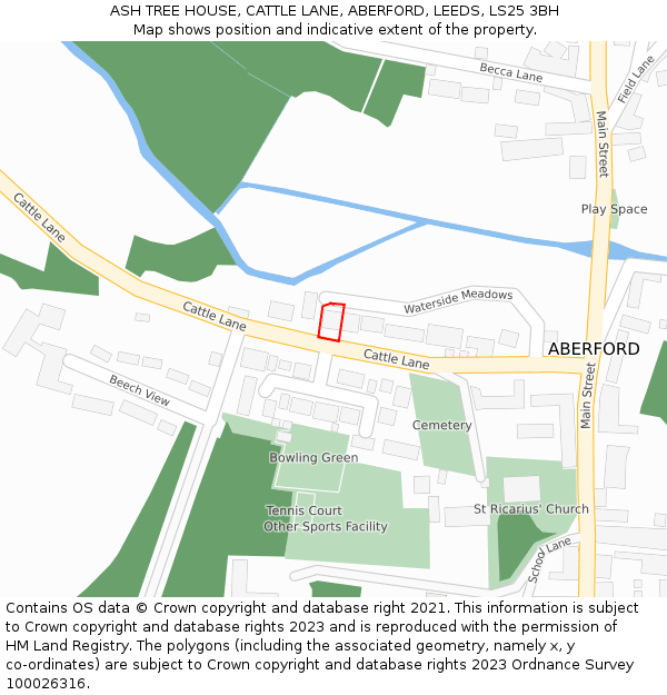 ASH TREE HOUSE, CATTLE LANE, ABERFORD, LEEDS, LS25 3BH: Location map and indicative extent of plot